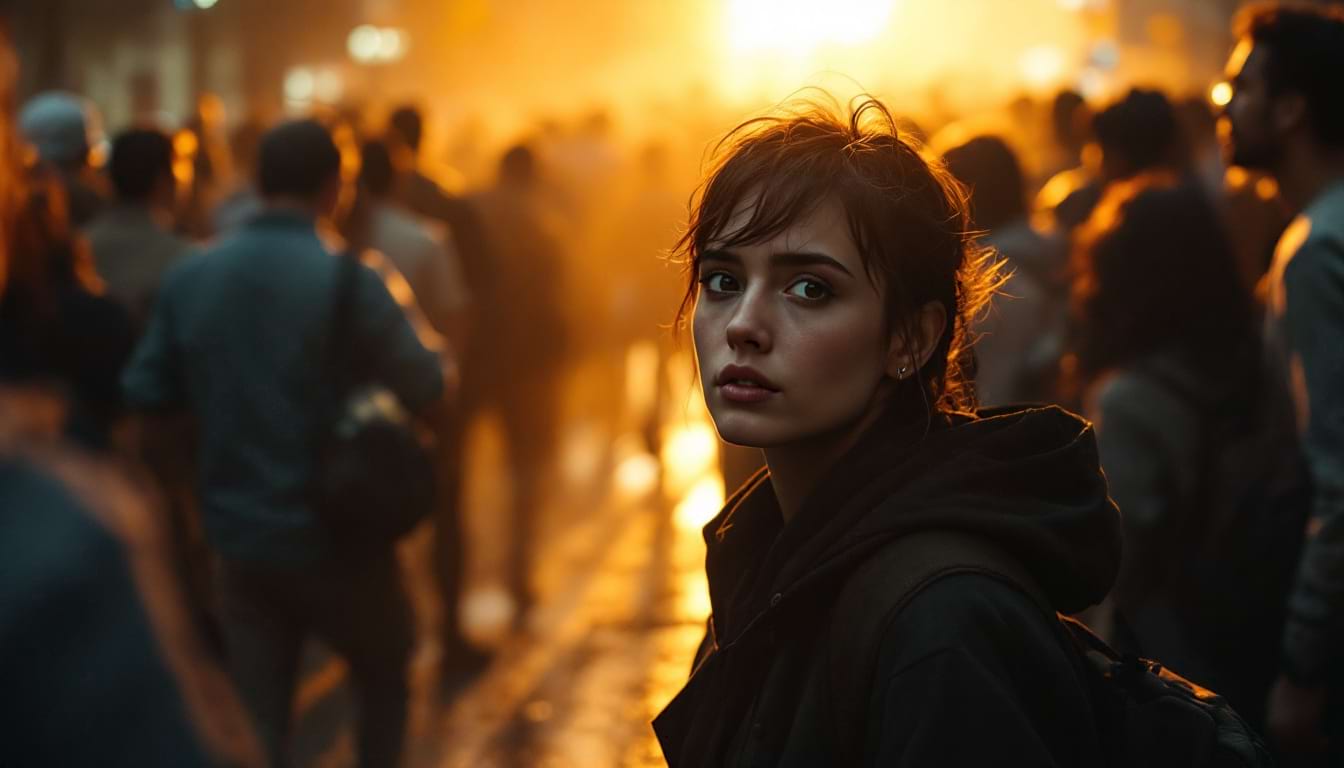 Personne submergée par l'angoisse au milieu d'une foule en mouvement