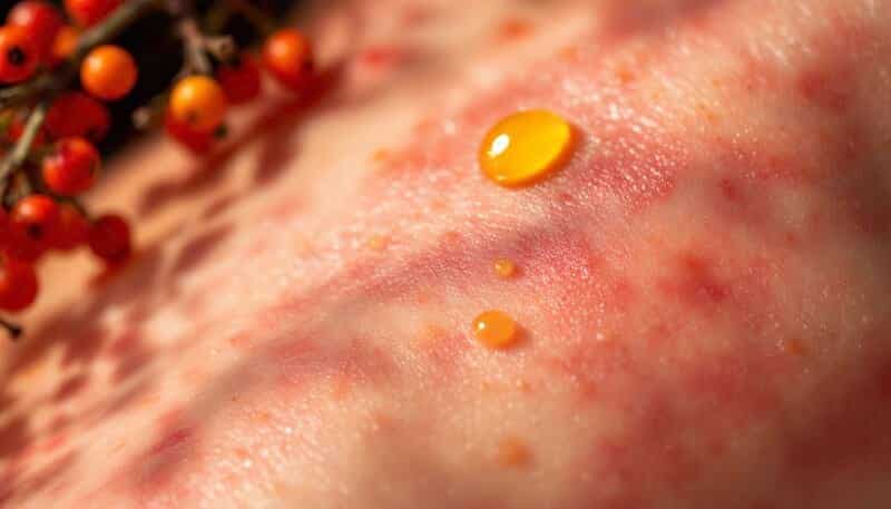 Réaction cutanée rouge après application d’huile de cade