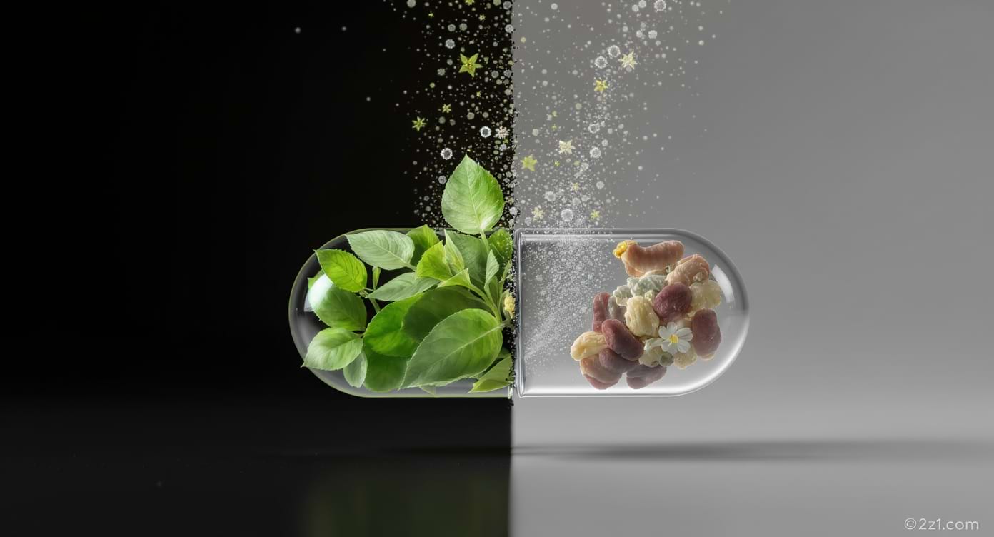 Illustration symbolique du Bacopa montrant ses bienfaits et ses effets secondaires