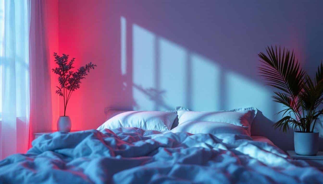 Chambre tamisée avec lumière rouge douce au coucher du soleil