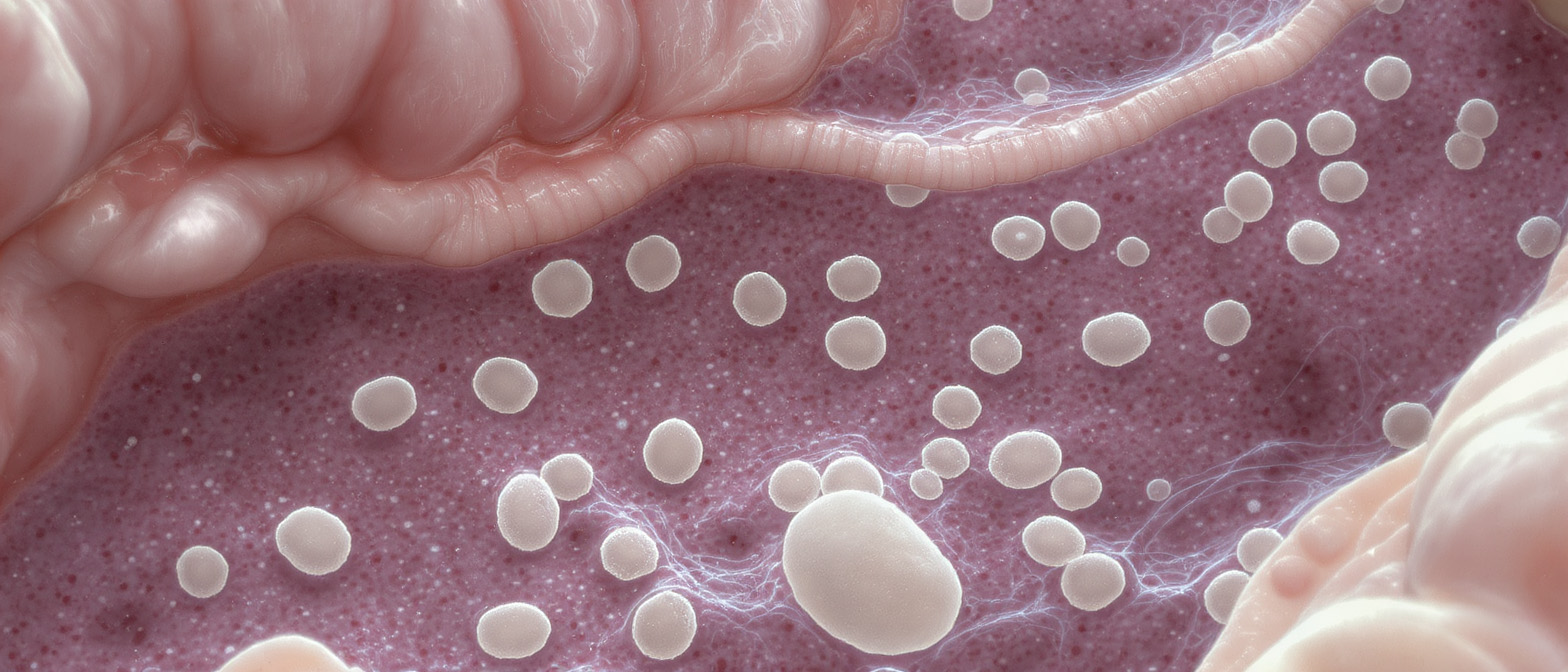 microbiote-intestinal Illustration 3D du microbiote intestinal avec présence de Saccharomyces boulardii, un probiotique utilisé dans l’Ultra-Levure.
