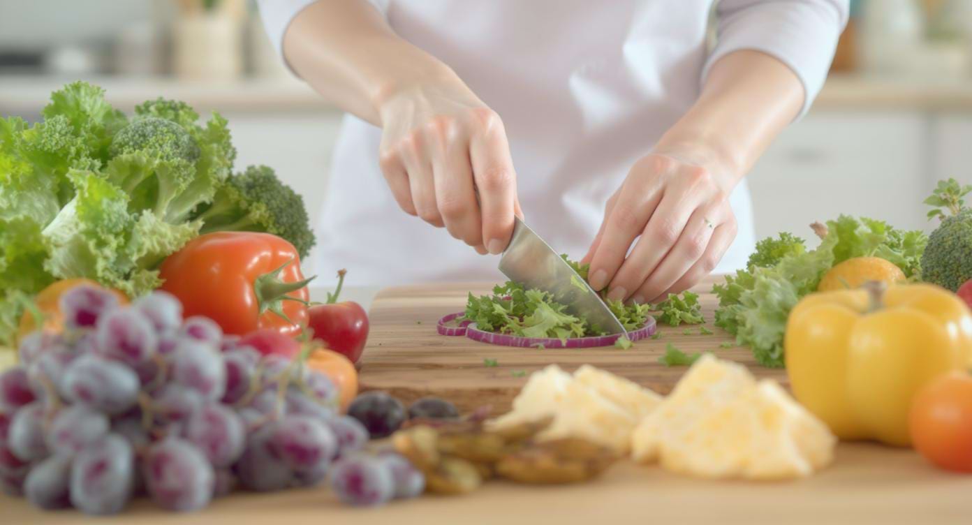 Préparation de légumes frais pour une reprise alimentaire douce après un jeûne hydrique