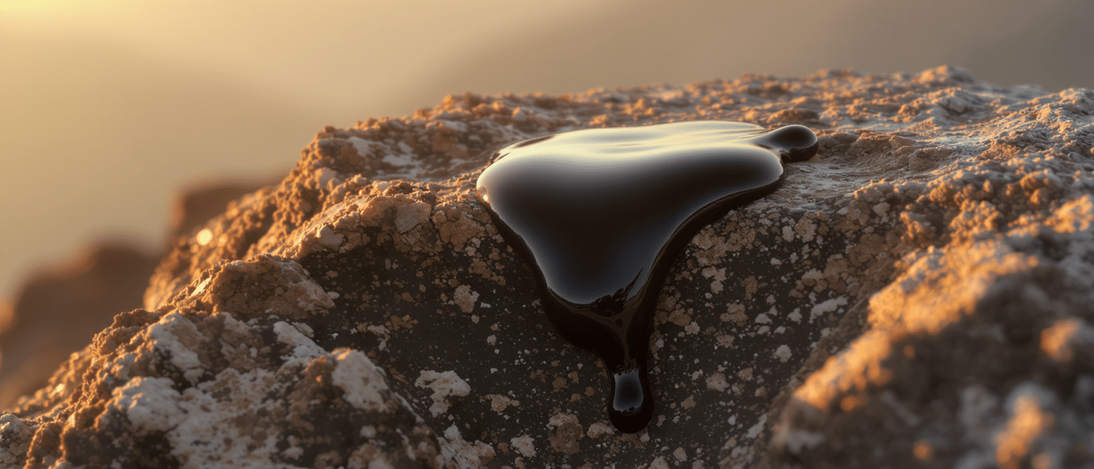 shilajit-roche-montagne Résine de shilajit noire sur une roche de montagne au coucher du soleil