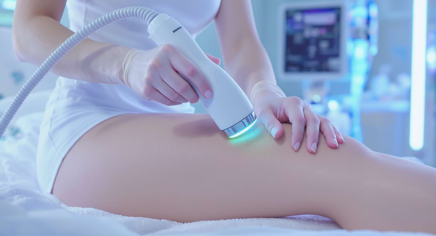 Femme détendue recevant un soin Emtone dans une clinique esthétique moderne