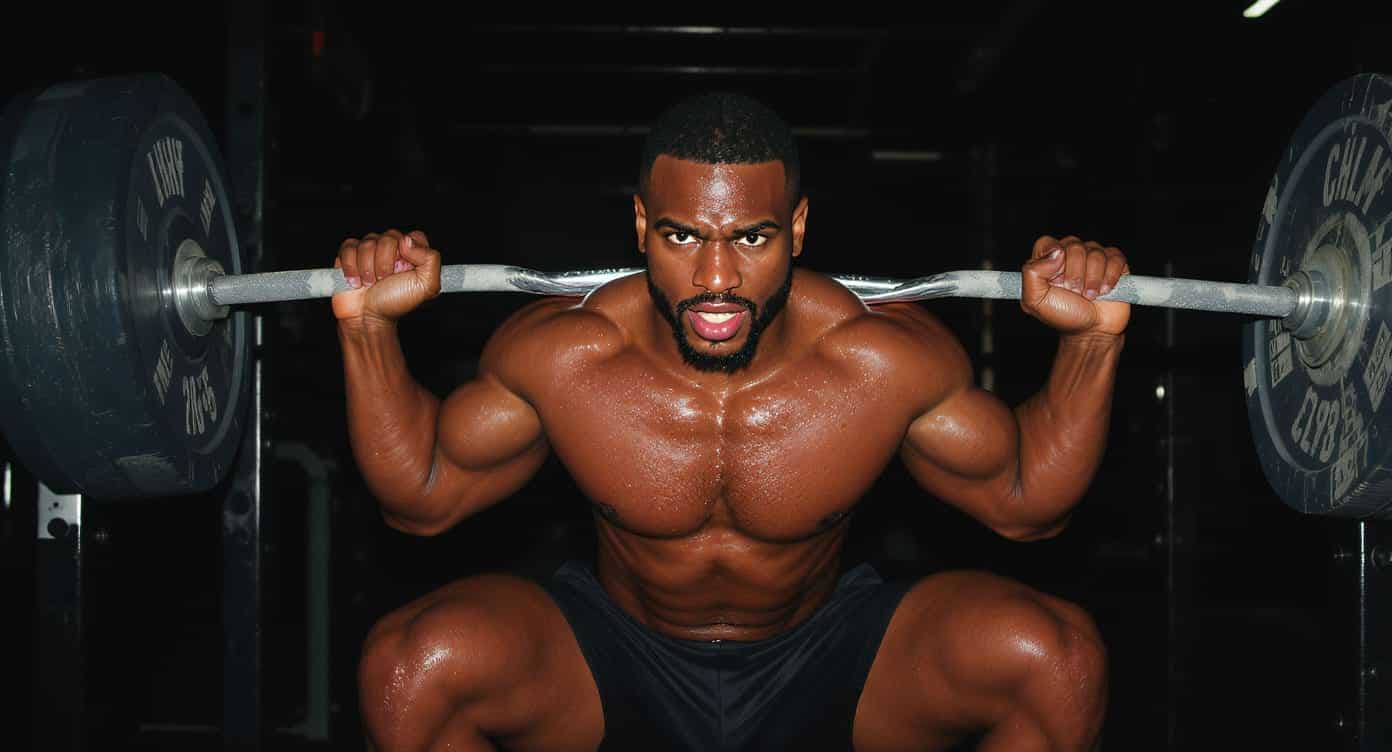 hirt-muscles-effort Gros plan sur la musculation en HIRT, squats avec barre