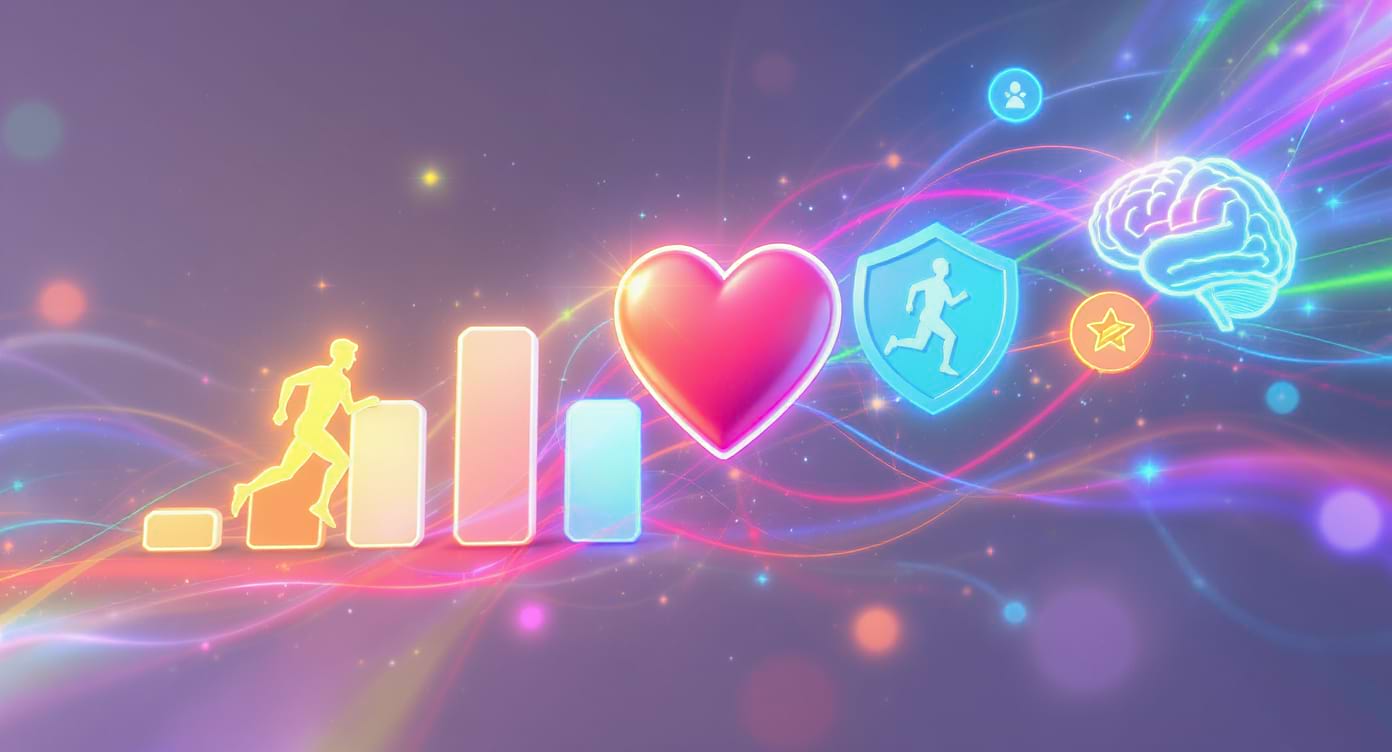 Symboles lumineux représentant la gamification appliquée à la santé