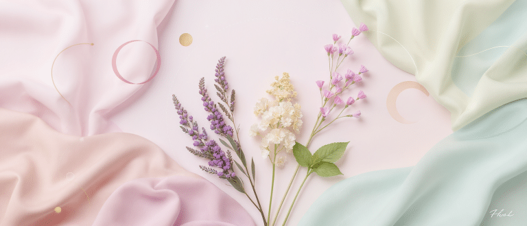 Fleurs naturelles sur fond pastel illustrant douceur et équilibre du cycle féminin