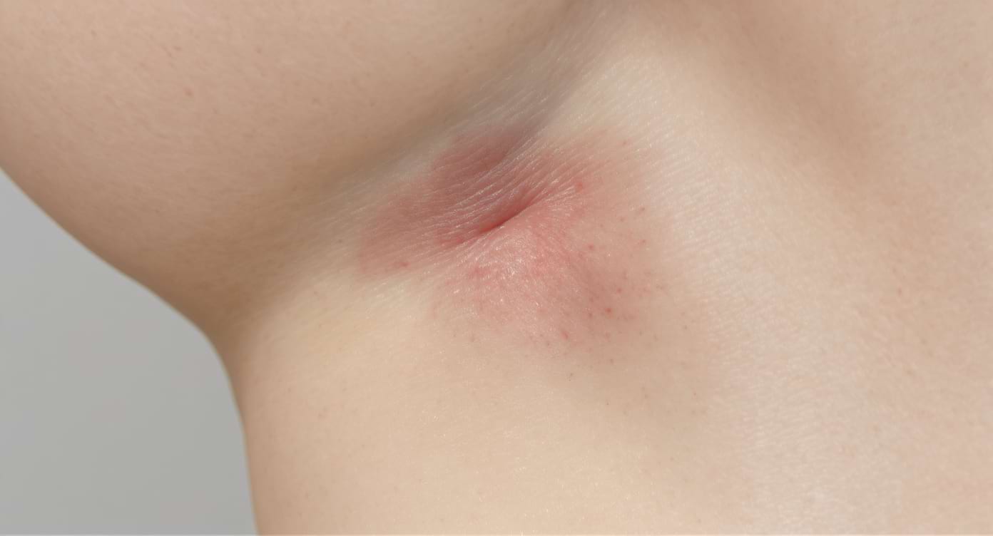 Aisselle présentant une irritation rouge et enflée.