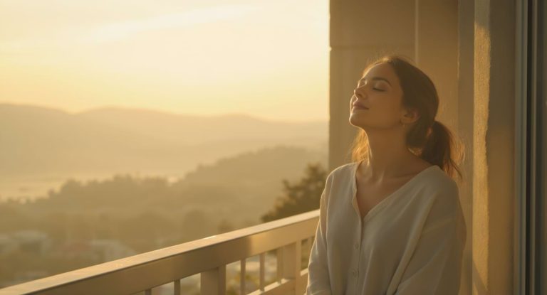 Personne profitant de la lumière du matin pour réduire naturellement son taux de cortisol