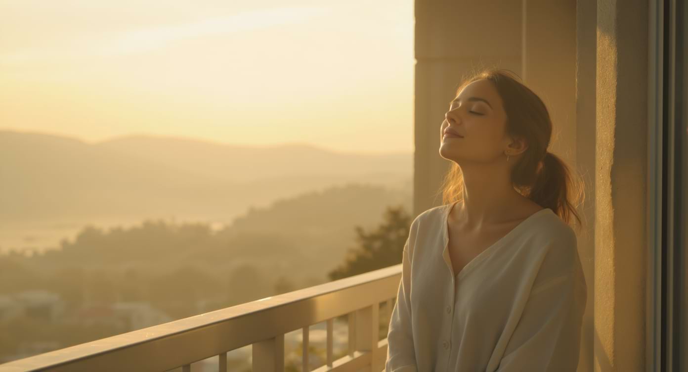 Personne profitant de la lumière du matin pour réduire naturellement son taux de cortisol