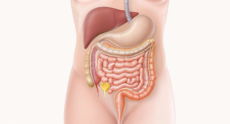 Illustration anatomique du bas-ventre gauche avec organes concernés.