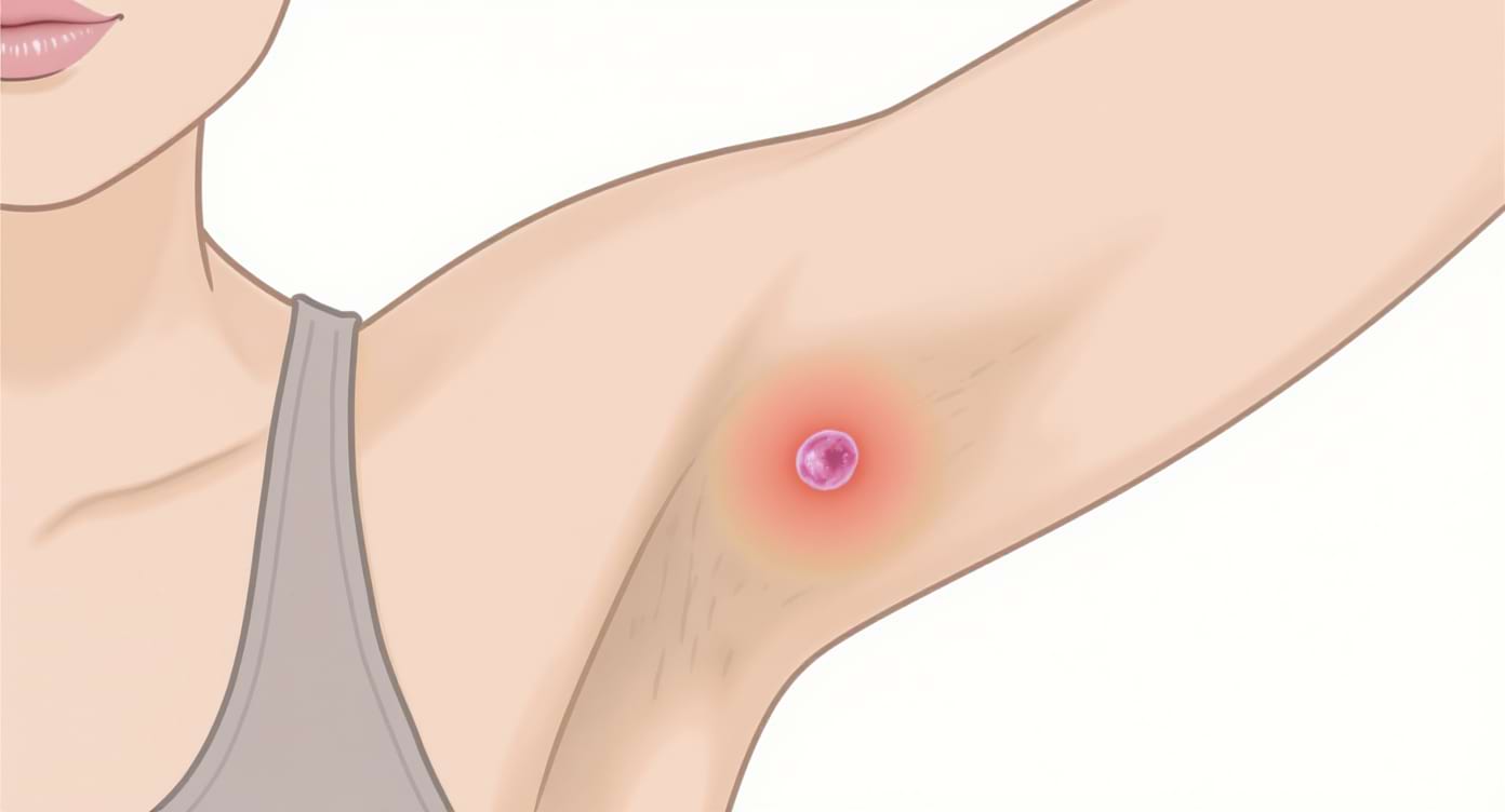 Illustration médicale montrant un ganglion sous l’aisselle.