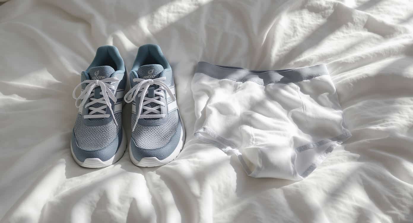 Photo de vêtements respirants et chaussures de sport pour prévenir les irritations de l’aine.