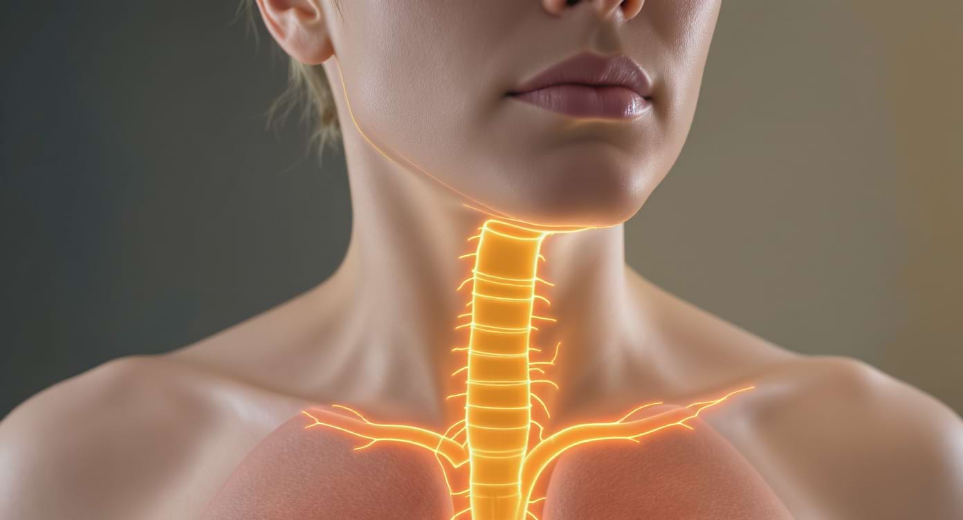 Personne pratiquant une respiration vagale avec nerf vague mis en évidence.