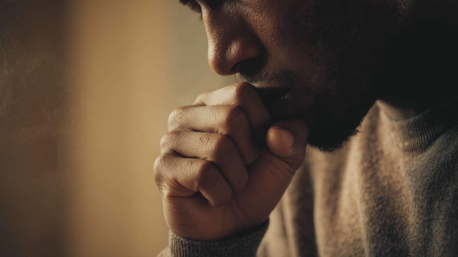 Personne en train de tousser avec la main devant la bouche