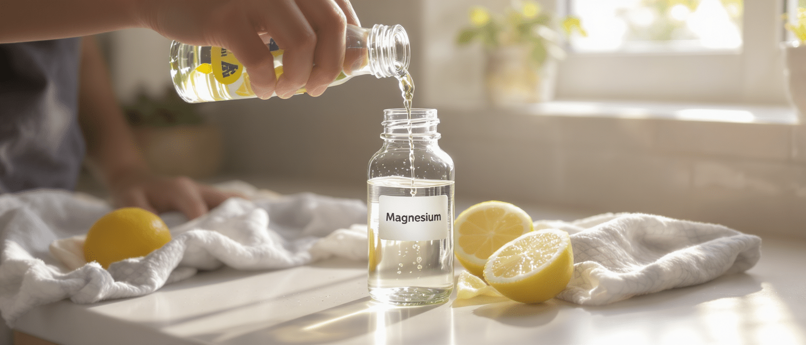 Préparation d’une boisson au magnésium avec du citron frais dans une cuisine lumineuse.