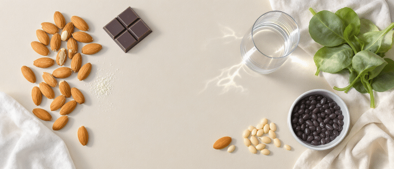 Vue d’ensemble des sources naturelles de magnésium et compléments sous différentes formes.