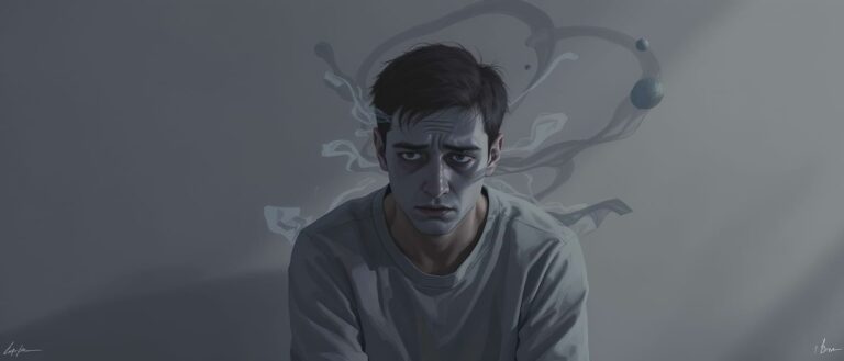 Homme épuisé et anxieux assis dans une pièce sombre, illustrant les effets du stress chronique.