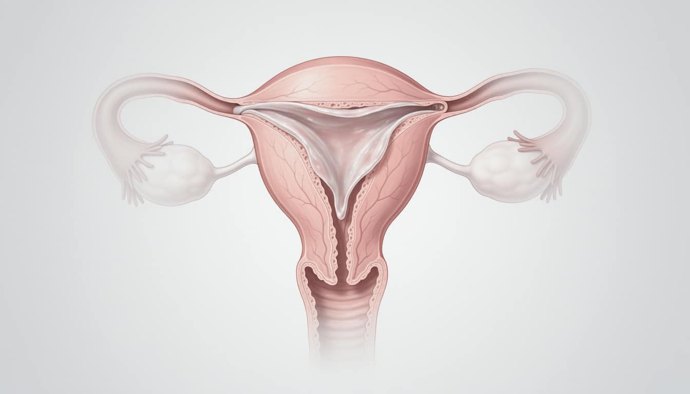 Schéma anatomique de l’utérus montrant la muqueuse utérine et l’endomètre en place.