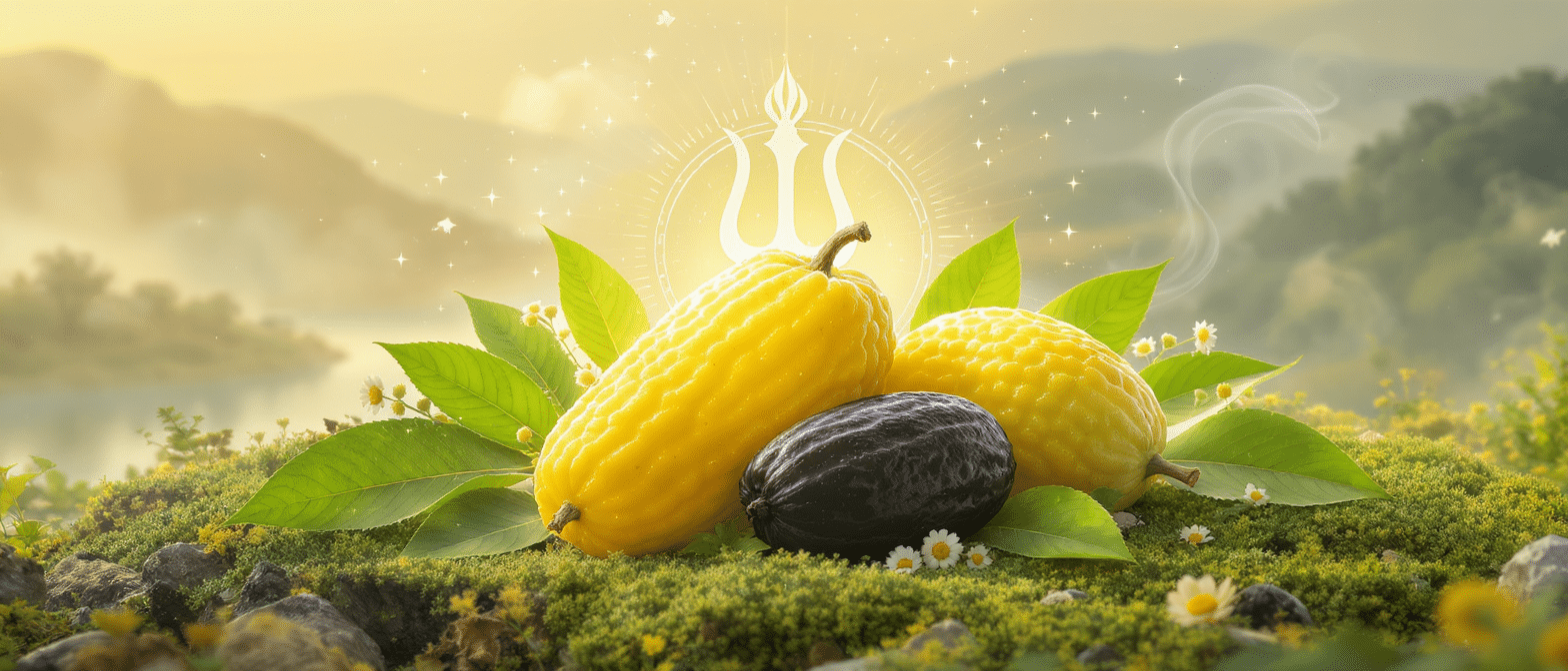 Fruits du Triphala – amla, haritaki et bibhitaki – symboles de l’équilibre ayurvédique