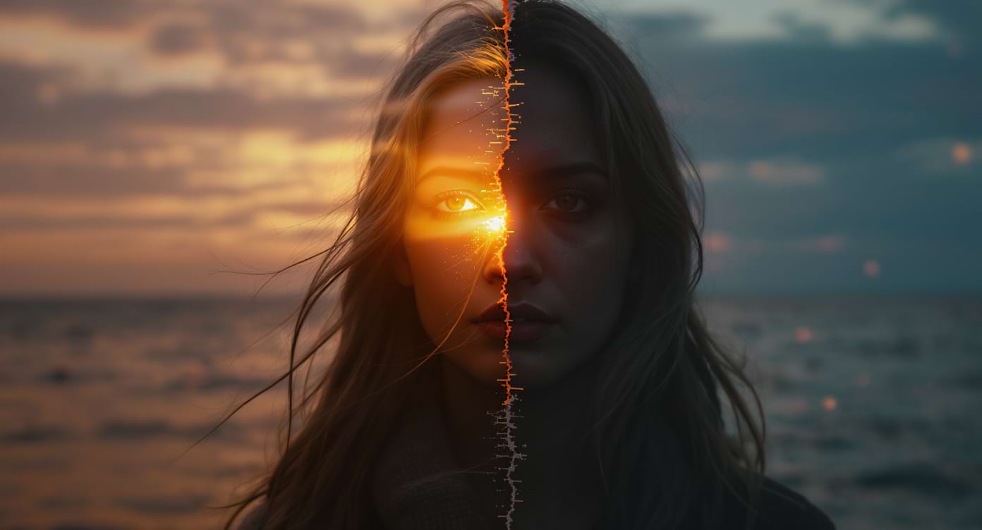 Portrait artistique illustrant la dualité émotionnelle d’une personne bipolaire.