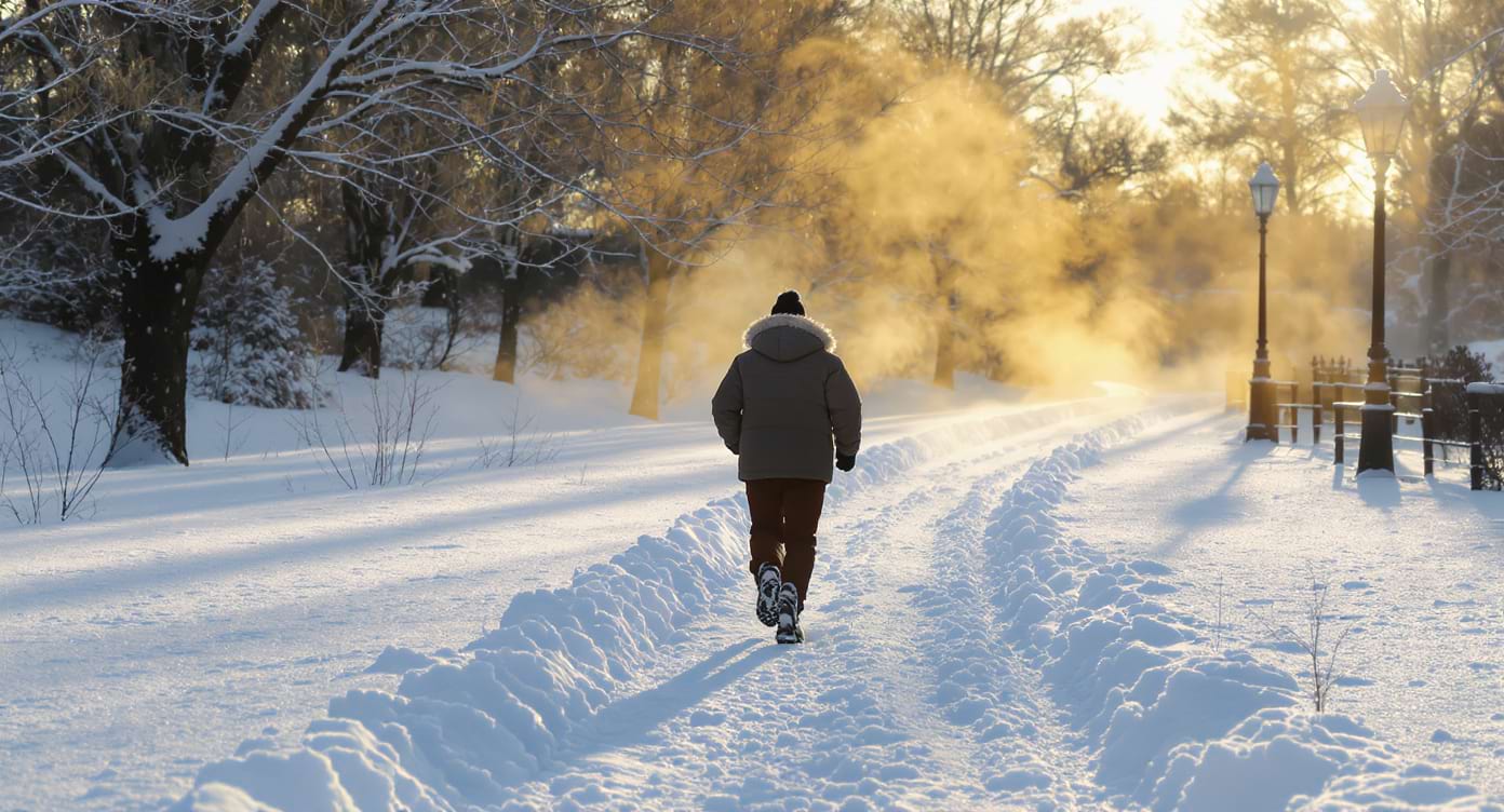 marche-matin-hiver-lumiere-naturelle Marche matinale en hiver pour bénéficier de la lumière naturelle.