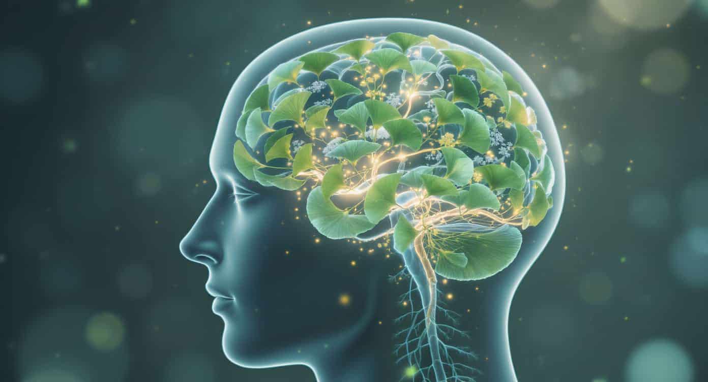 nootropiques-mecanismes-naturels Schéma artistique du cerveau relié à des plantes nootropiques