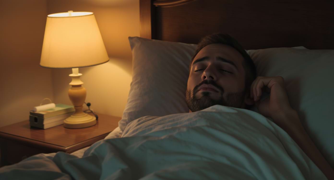 stress-chronique-insomnie-reveils-nocturnes Personne réveillée dans le noir, montrant les effets du stress sur le sommeil.