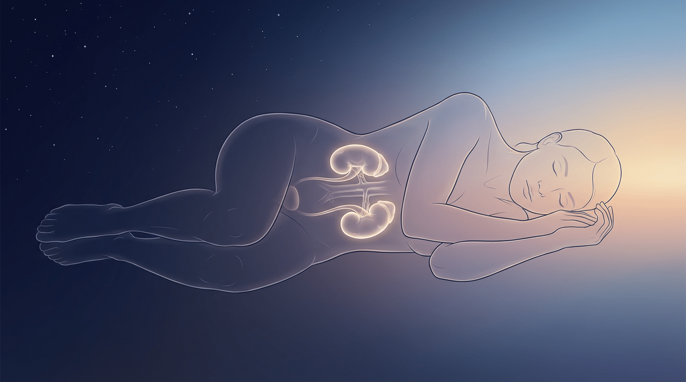 concentration-urine-nuit-reins. Représentation des reins pendant la nuit et la concentration de l’urine