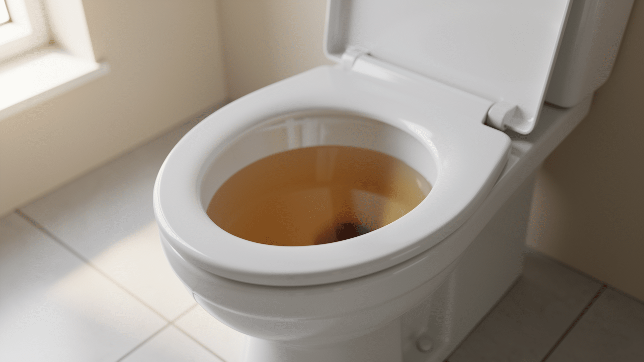 Urine jaune foncé le matin dans une cuvette, signe possible de concentration nocturne