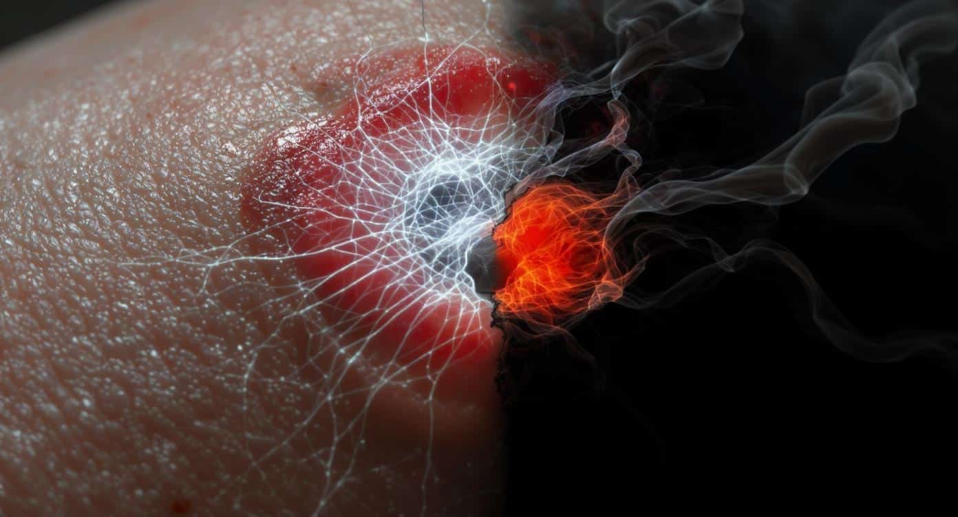 equilibre-fibrine-cicatrisation-danger Illustration symbolique d’un équilibre entre fibrine cicatrisante et pathologique.
