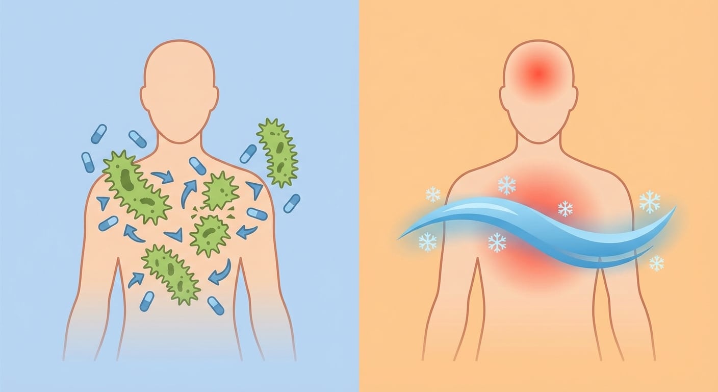 Schéma illustrant les rôles distincts de l’amoxicilline et du paracétamol dans l’organisme.