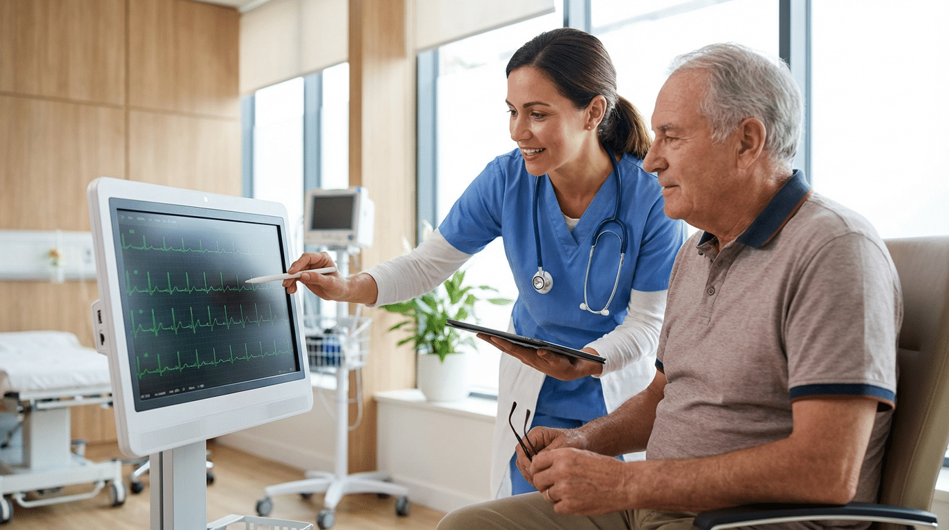 diagnostic-maladie-bouveret-electrocardiogramme. Consultation cardiologique avec électrocardiogramme pour diagnostiquer la maladie de Bouveret.