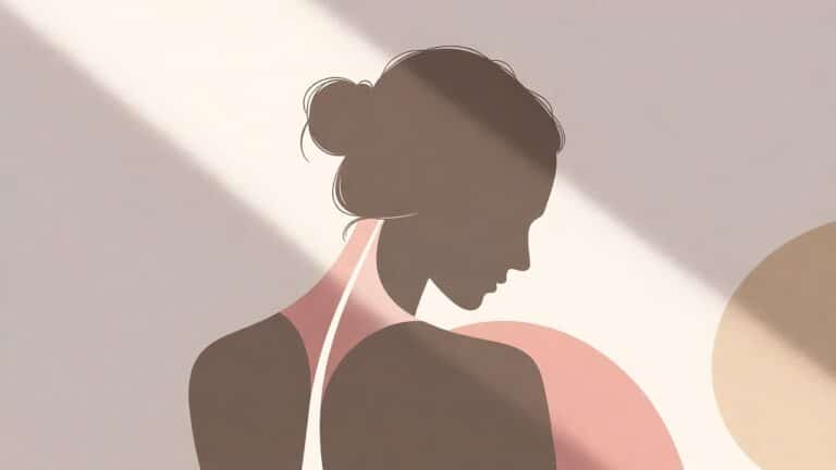 Illustration abstraite d’une silhouette féminine évoquant le bien-être, la réflexion personnelle et la connaissance de soi.