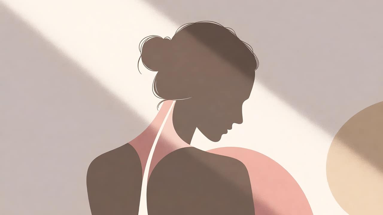 Illustration abstraite d’une silhouette féminine évoquant le bien-être, la réflexion personnelle et la connaissance de soi.