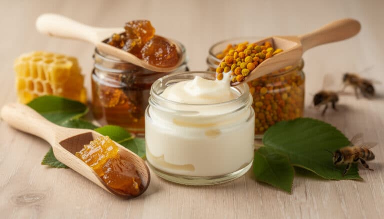 Produits de la ruche pour l'immunité : propolis, gelée royale, pollen, miel avec abeilles